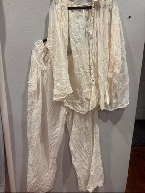 Free People Cream Gathered Waist Pants and Button-Up Top